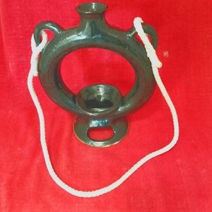 Bird feeder 51821.  Stoneware clay hollow donut.  Blue-black glaze.